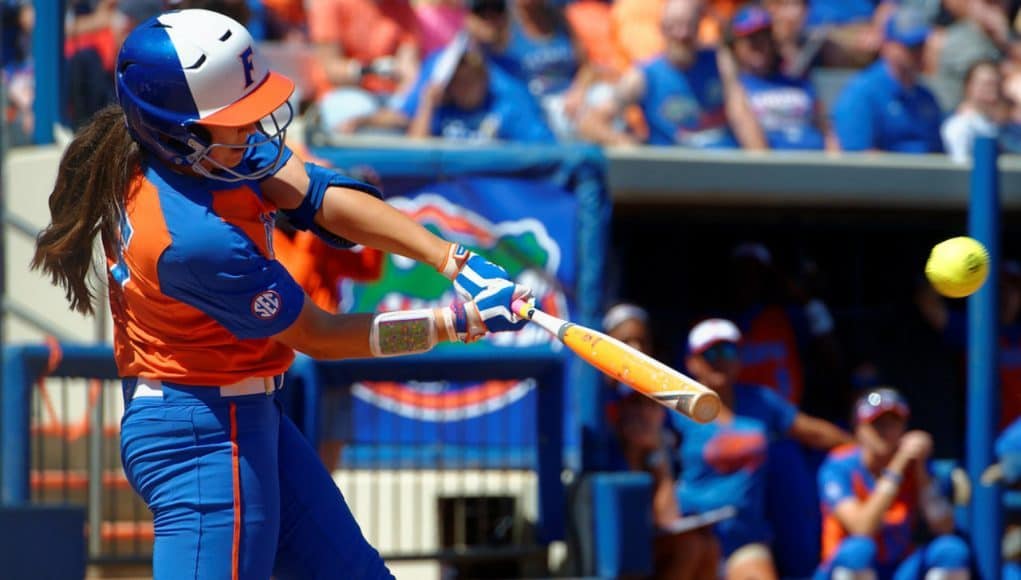 Florida Gators softball player Janell Wheaton hits against Missouri - 1280x853