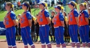 Florida Gators softball preview for South Carolina series Florida Gators softball players before the Missouri game in 2017- 1280x853