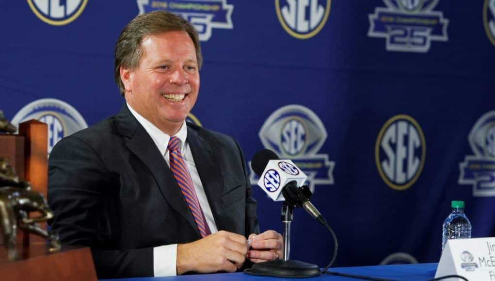 Jim McElwain talks to the media before the SEC Championship game against Alabama in 2016- Florida Gators football- 1280x853