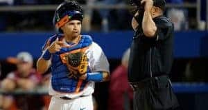 University of Florida catcher Mike Rivera looks to the dugout during the Florida Gators win over FSU- Florida Gators baseball- 1280x852