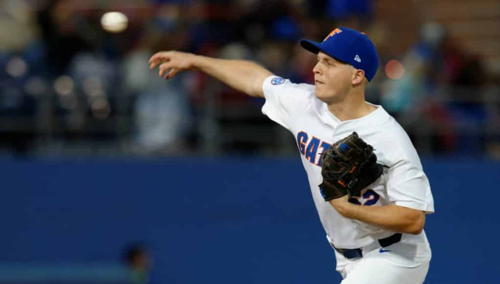 University of Florida freshman pitcher Kirby McMullen pitches against the Florida State Seminoles- Florida Gators baseball- 1280x852