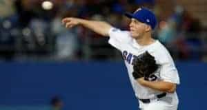 University of Florida freshman pitcher Kirby McMullen pitches against the Florida State Seminoles- Florida Gators baseball- 1280x852
