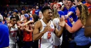 University of Florida guard KeVaughn Allen greets fans after the Gators win over the Arkansas Razorbacks- Florida Gators basketball- 1280x854