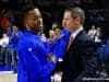 University of Florida head coach Mike White greets Kasey Hill during Senior Night ceremonies- Florida Gators basketball- 1820x854