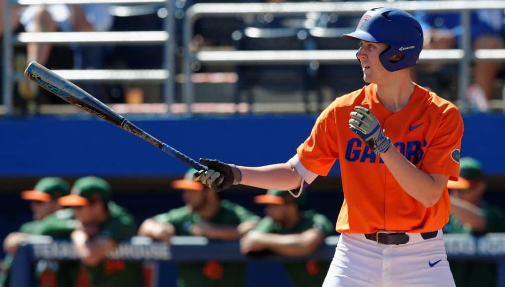 University of Florida junior Christian Hicks gets ready in-between pitches against the Miami Hurricanes- Florida Gators baseball- 1280x852