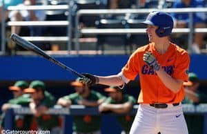 University of Florida junior Christian Hicks gets ready in-between pitches against the Miami Hurricanes- Florida Gators baseball- 1280x852