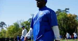 University of Florida linebackers coach Tim Skipper watches the team go through drills during spring practice- Florida Gators football- 1280x854