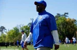 University of Florida linebackers coach Tim Skipper watches the team go through drills during spring practice- Florida Gators football- 1280x854