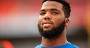 University of Florida offensive tackle Martez Ivey walks out on the field before the Florida Gators game against Ole Miss- Florida Gators football- 1280x852