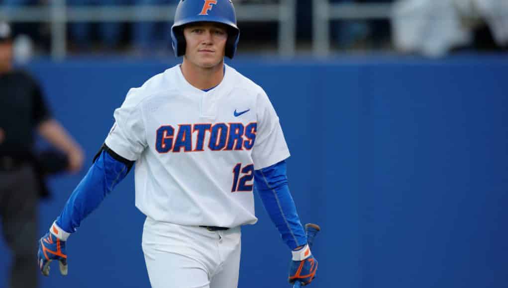 University of Florida outfielder Blake Reese walks back to the dugout after striking out against Florida State- Florida Gators baseball- 1280x852