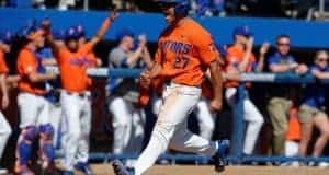 University of Florida outfielder Nelson Maldonado scores during a Sunday win over the Miami Hurricanes- Florida Gators baseball- 1280x852