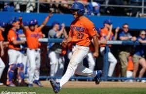 University of Florida outfielder Nelson Maldonado scores during a Sunday win over the Miami Hurricanes- Florida Gators baseball- 1280x852