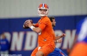 University of Florida quarterback Feleipe Franks throws a pass during the Florida Gators fourth spring practice- Florida Gators football- 1280x852