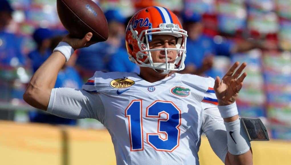 University of Florida quarterback Feleipe Franks warms up before the Florida Gators game vs. Iowa in the Outback Bowl- Florida Gators football- 1280x852