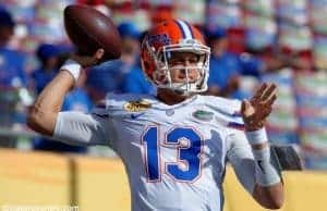 University of Florida quarterback Feleipe Franks warms up before the Florida Gators game vs. Iowa in the Outback Bowl- Florida Gators football- 1280x852