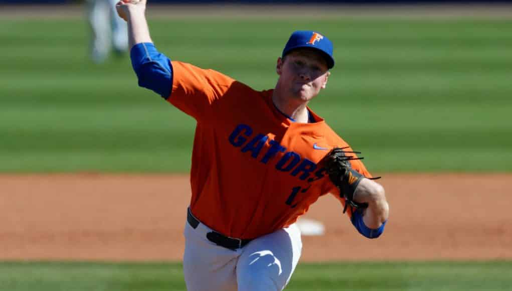 University of Florida sophomore pitcher Michael Byrne delivers a pitch against Miami- Florida Gators baseball- 1280x852