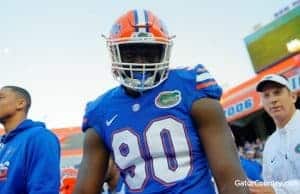 Florida Gators defensive end Antonneous Clayton at the spring game in 2017- 1280x852