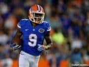 Florida Gators receiver Dre Massey runs in the Orange and Blue game in 2017- 1280x853
