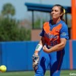 Florida Gators softball pitcher Delanie Gourley pitches in 2017- 1280x853