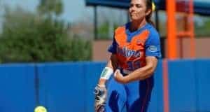 Florida Gators softball wins on Senior Day Florida Gators softball pitcher Delanie Gourley pitches in 2017- 1280x853