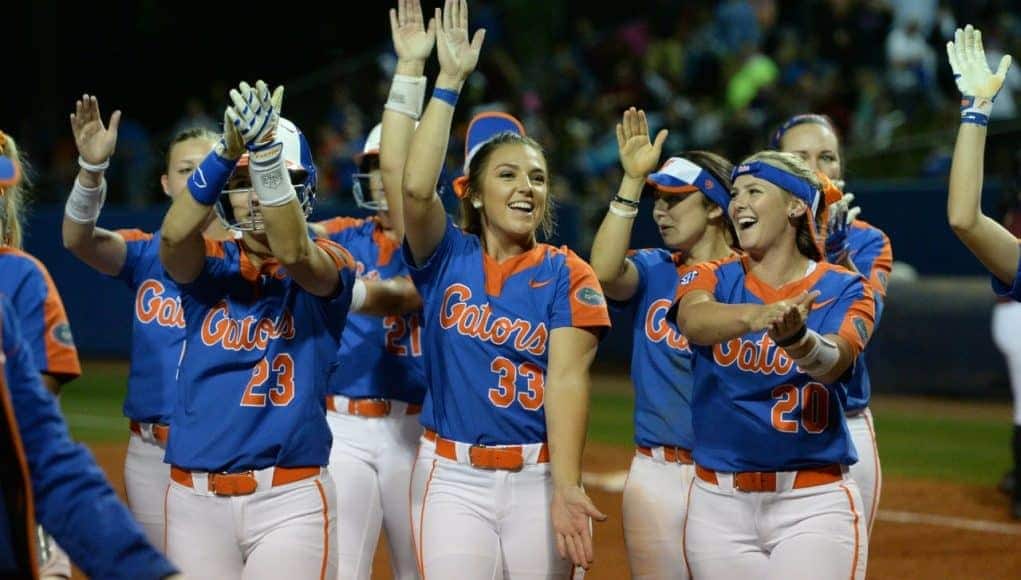 Florida Gators softball team celebrates after defeating FSU- 1280x853