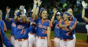 Kvistad pushes Florida Gators softball past FSU Florida Gators softball team celebrates after defeating FSU- 1280x853