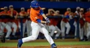 University of Florida first baseman JJ Schwarz singles up the middle against the South Carolina Gamecocks- Florida Gators baseball- 1280x852