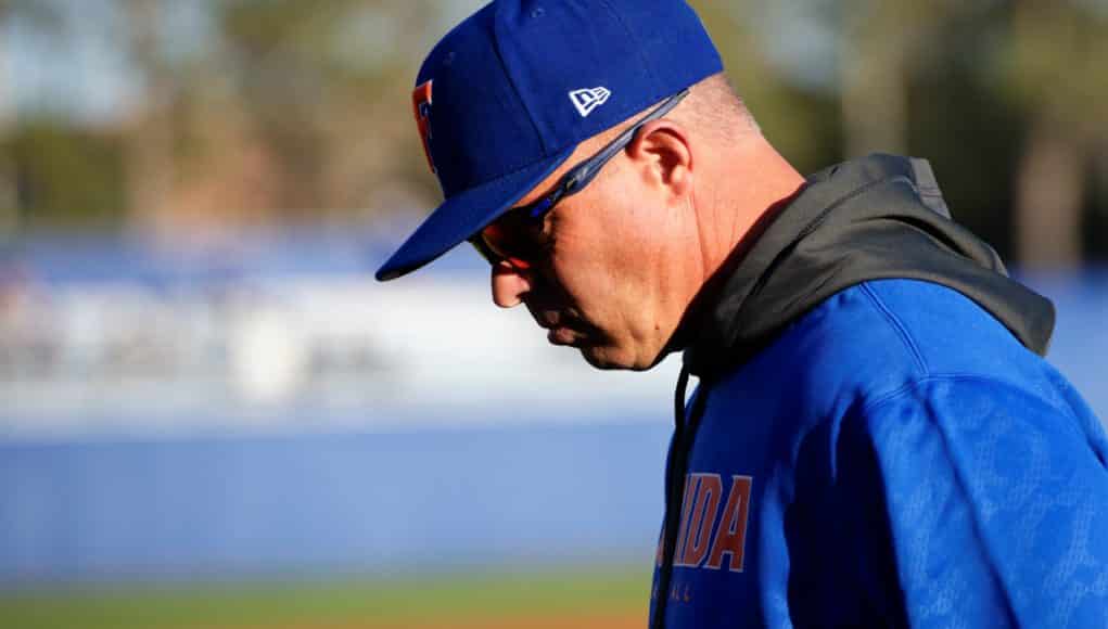 University of Florida manager Kevin O’Sullivan walks to the dugout before the Gators game against Florida State- Florida Gators baseball- 1280x854