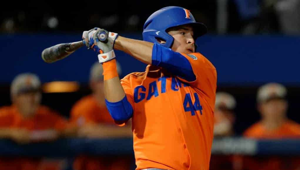 University of Florida outfielder Austin Langworthy takes a swing against the South Carolina Gamecocks- Florida Gators baseball- 1280x852