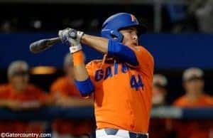 University of Florida outfielder Austin Langworthy takes a swing against the South Carolina Gamecocks- Florida Gators baseball- 1280x852