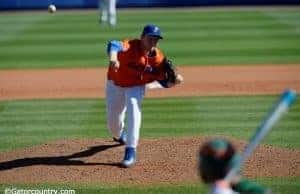 University of Florida pitcher Michael Byrne delivers to the plate in a win over the Miami Hurricanes- Florida Gators baseball- 1280x852
