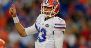 University of Florida quarterback Feleipe Franks makes a check at the line of scrimmage during the Orange and Blue Debut- Florida Gators football- 1280x852