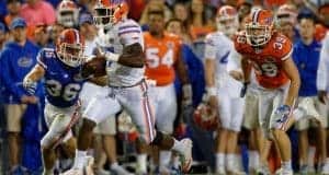 University of Florida quarterback Kadarius Toney runs for a first down during the Orange and Blue Debut- Florida Gators football- 1280x852