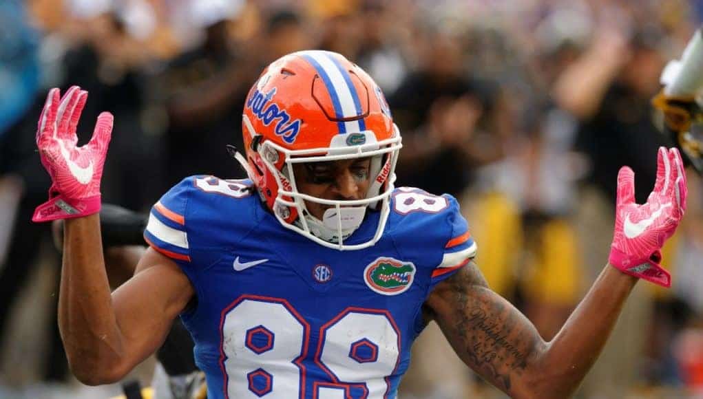 University of Florida receiver Tyrie Cleveland reacts during the Florida Gators win over the Missouri Tigers- Florida Gators football-1280x852