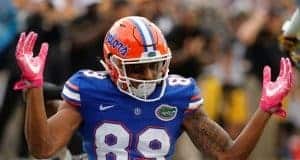 University of Florida receiver Tyrie Cleveland reacts during the Florida Gators win over the Missouri Tigers- Florida Gators football-1280x852