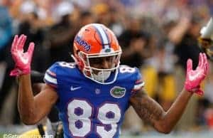 University of Florida receiver Tyrie Cleveland reacts during the Florida Gators win over the Missouri Tigers- Florida Gators football-1280x852