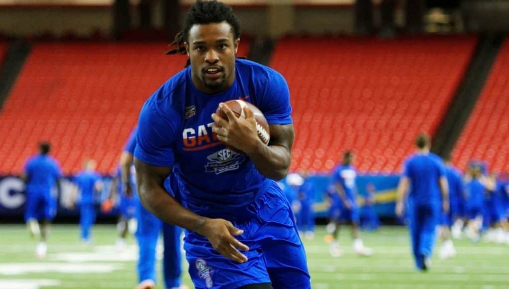 University of Florida running back Jordan Scarlett carries the ball during practice before the 2016 SEC Championship game- Florida Gators football- 1280x853