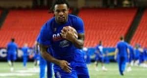 University of Florida running back Jordan Scarlett carries the ball during practice before the 2016 SEC Championship game- Florida Gators football- 1280x853