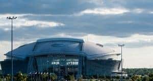 May 12, 2017; Arlington, TX, USA; A view of AT&T stadium the home of the Dallas Cowboys before the game between the Texas Rangers and the Oakland Athletics at Globe Life Park in Arlington. Mandatory Credit: Jerome Miron-USA TODAY Sports