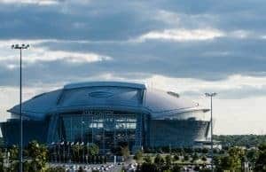 May 12, 2017; Arlington, TX, USA; A view of AT&T stadium the home of the Dallas Cowboys before the game between the Texas Rangers and the Oakland Athletics at Globe Life Park in Arlington. Mandatory Credit: Jerome Miron-USA TODAY Sports