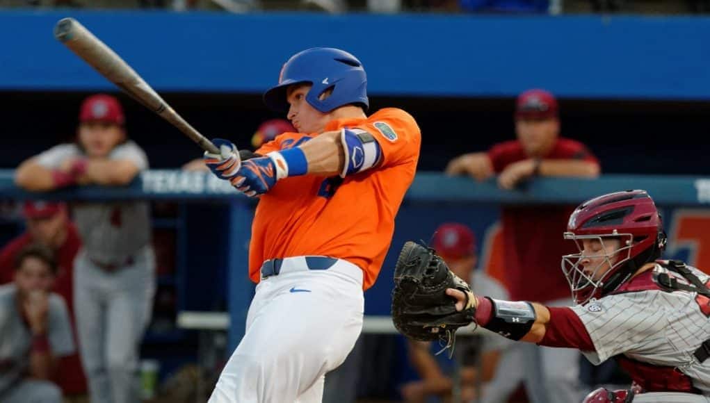 University of Florida catcher Mark Kolozsvary singles in a win over the South Carolina Gamecocks- Florida Gators baseball- 1280x852