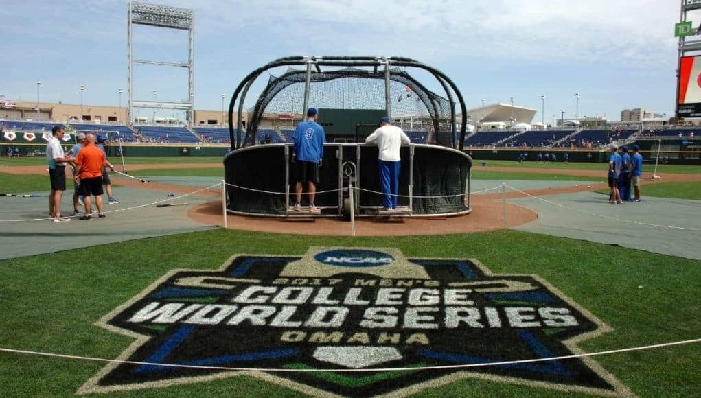 The University of Florida Gators baseball team takes the field at TD Ameritrade Park in Omaha, Nebraska for practice at the College World Series- Florida Gators baseball- 1280x850