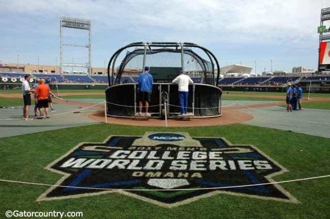 The University of Florida Gators baseball team takes the field at TD Ameritrade Park in Omaha, Nebraska for practice at the College World Series- Florida Gators baseball- 1280x850