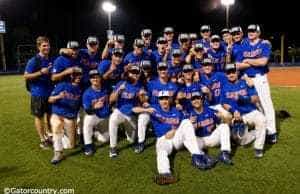 The University of Florida baseball team celebrates a 3-0 win over Wake Forest that punched their ticket to a third-consecutive College World Series- Florida Gators baseball 1280x854