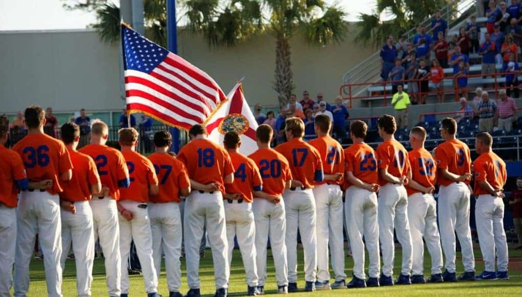 The University of Florida baseball team honors service men and women during its Salute the Troops game against South Carolina- Florida Gators baseball- 1280x852