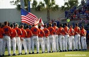 The University of Florida baseball team honors service men and women during its Salute the Troops game against South Carolina- Florida Gators baseball- 1280x852