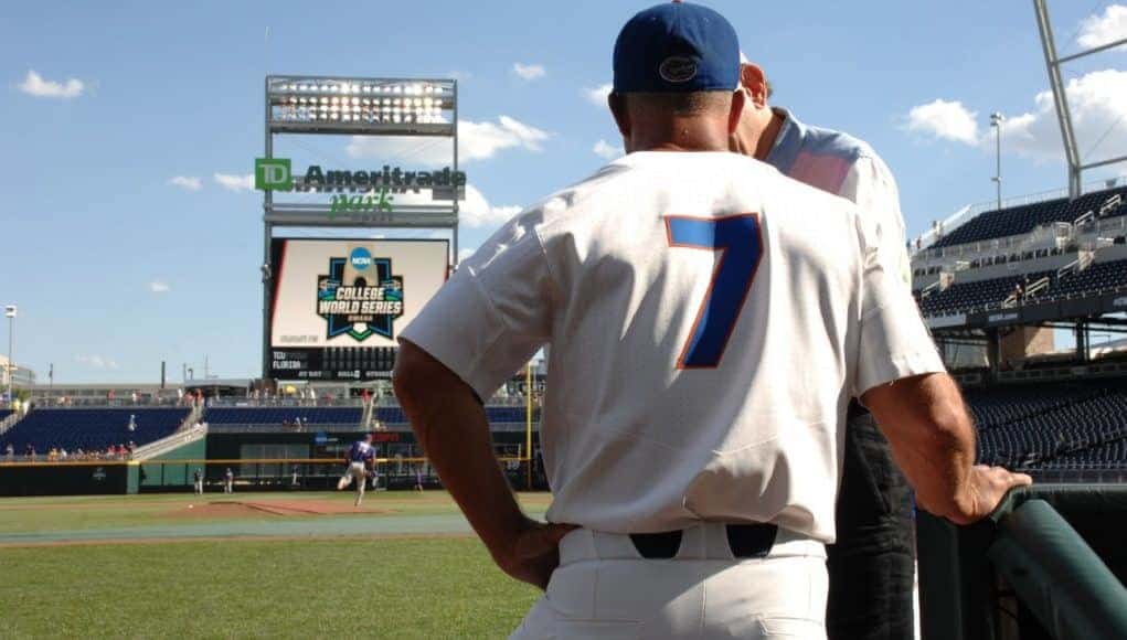 University of Florida head coach Kevin O’Sullivan does an interview on the field before the Florida Gators game against TCU- Florida Gators baseball- 1280x850