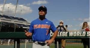 University of Florida head coach Kevin O’Sullivan talks with fans before the Florida Gators first game against LSU in the CWS Finals- Florida Gators baseball- 1280x885