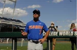 University of Florida head coach Kevin O’Sullivan talks with fans before the Florida Gators first game against LSU in the CWS Finals- Florida Gators baseball- 1280x885