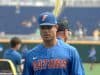 University of Florida outfielder Nelson Maldonado walks off the field after practice at TD Ameritrade Park for the College World Series- Florida Gators baseball- 1280x850
